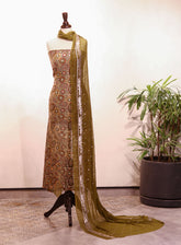 Royal Fashion Embroidered Chiffon Suits Unstitched 2 Piece - RF25EE 70 MEHINDI